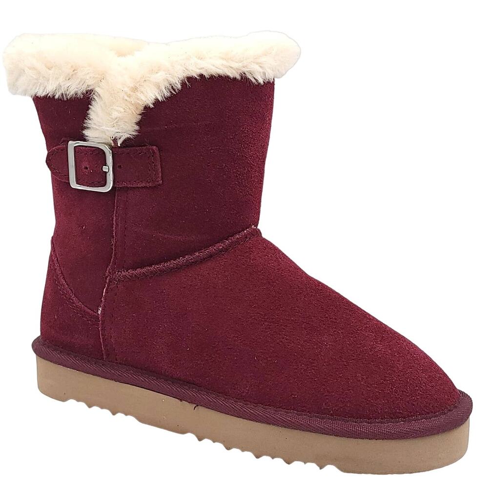 Style & Co Women Slip On Fuzzy Winter Booties Tiny 2 Size US 5M Wine Red Suede